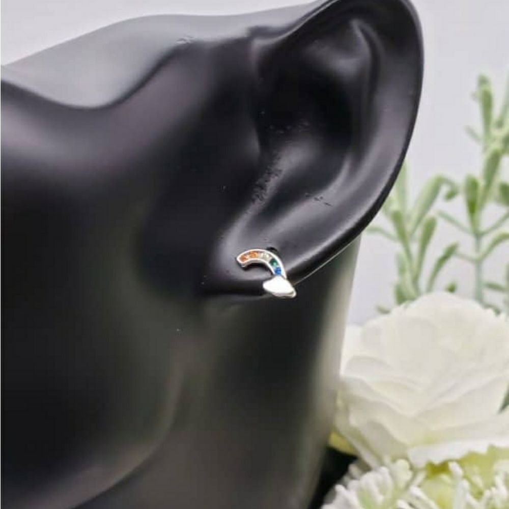 🌈 STERLING SILVER 925 Rainbow Stud Earrings - Picture 4 of 5